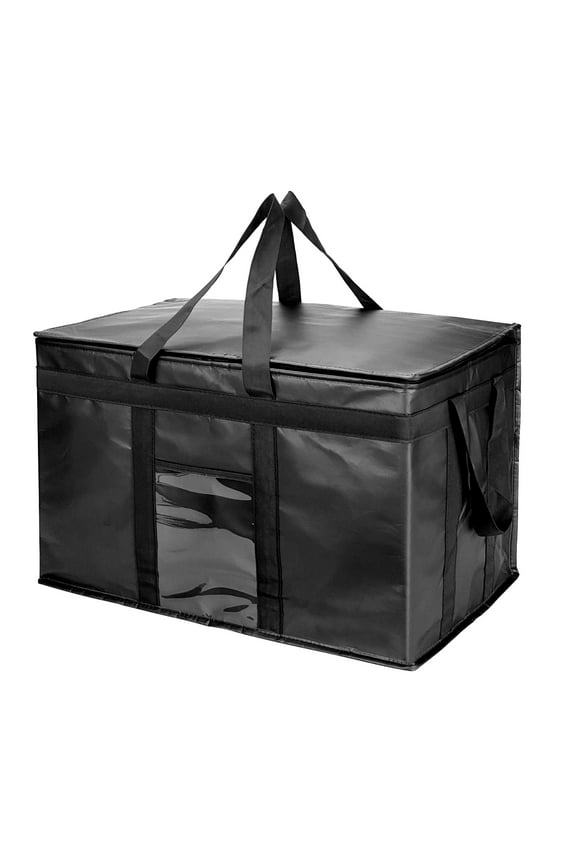 Extra Large Heavy Duty Insulated Cooler Bag with Zipper Closure, Reusable Grocery Shopping Bag Keep Food Hot or Cold, 23"W x 15"H x 14"D, Collapsible Food Delivery Bag (Black)