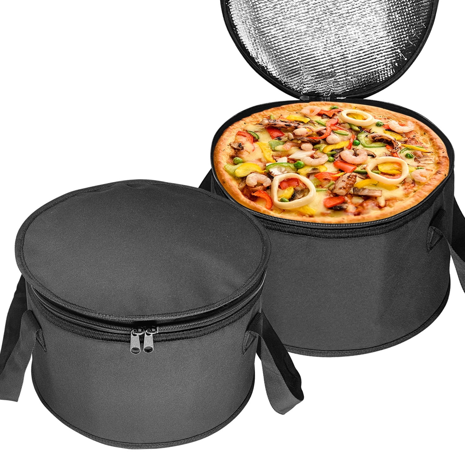 Yalin 2 Pack 12.5X7.8 Inch Round Lunch Bags, Insulated Thermal Pastry and Pie Carrier, Reusable Cake Cooler and Casserole Carrier Bags for Potluck, Picnics Food Delivery (Black Color)