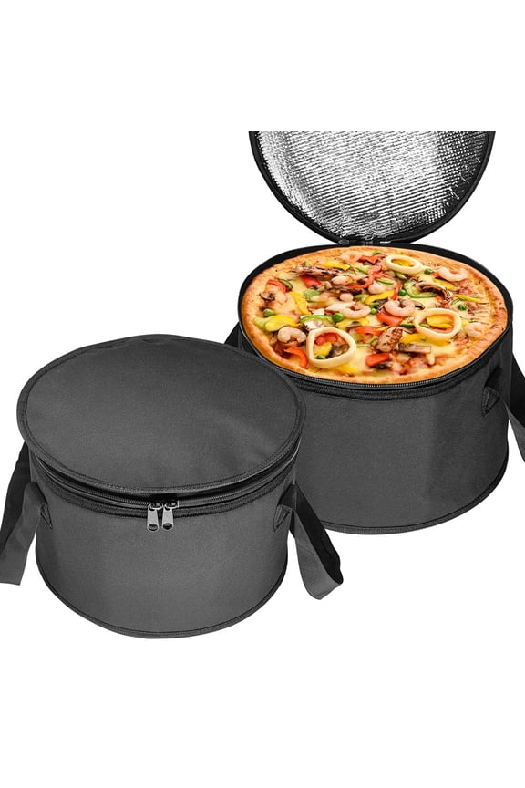 2 Pack 12.5X7.8 Inch Round Lunch Bags, Insulated Thermal Pastry and Pie Carrier, Reusable Cake Cooler and Casserole Carrier Bags for Potluck, Picnics Food Delivery (Black Color)