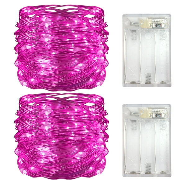 Yalin 2 Pack Battery Operated Dewdrop Led Lights,Mini Fairy Lights With Timer Function,For Home Parties Christmas/Halloween Holiday Decoration,6 Hours on/18 Hours Off ,30 LEDs,10 Feet (Pink)
