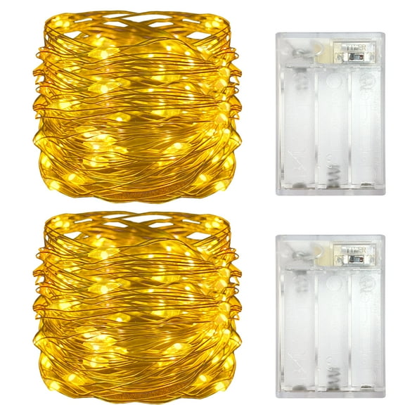Yalin 2 Pack Battery Operated Dewdrop Led Lights,Mini Fairy Lights With Timer Function,For Home Parties Christmas/Halloween Holiday Decoration,6 Hours on/18 Hours Off ,30 LEDs,10 Feet (Yellow)