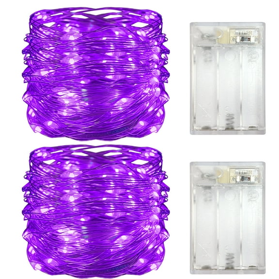 Yalin 2 Pack Battery Operated Dewdrop Led Lights,Mini Fairy Lights With Timer Function,For Home Parties Christmas/Halloween Holiday Decoration,6 Hours on/18 Hours Off ,30 LEDs,10 Feet (Purple)