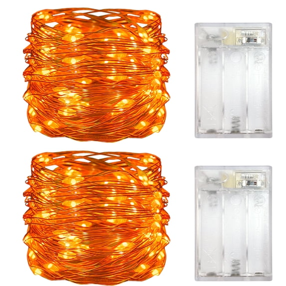 Yalin 2 Pack Battery Operated Dewdrop Led Lights,Mini Fairy Lights With Timer Function,For Home Parties Christmas/Halloween Holiday Decoration,6 Hours on/18 Hours Off ,30 LEDs,10 Feet (Orange)