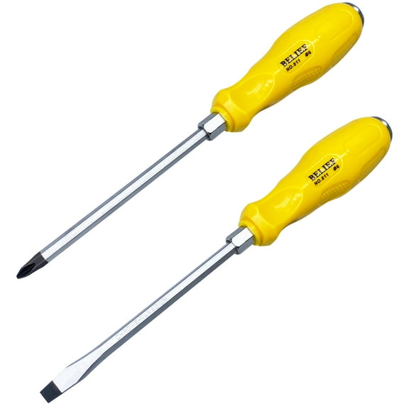 Yalin 2-Piece Professional Screwdriver Set, Phillips and Flat Head, Non-Slip Handles, S2 Steel, Yellow