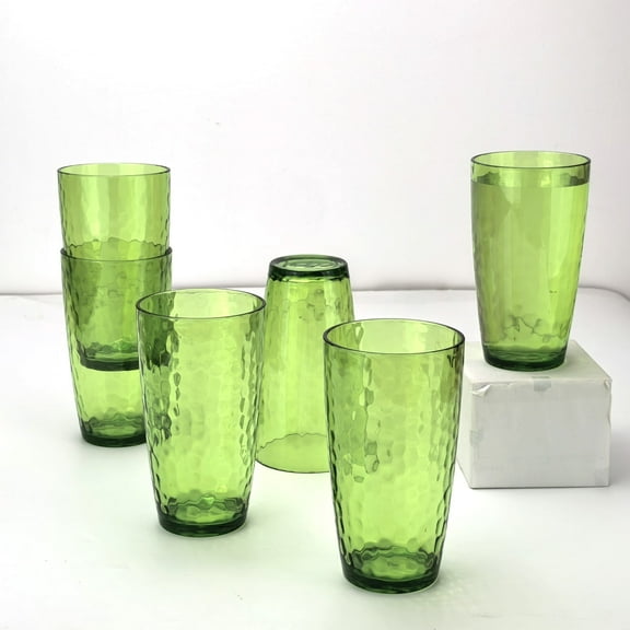 Yalin 20 Ounce Acrylic Drinking Glasses, Reusable Plastic Tumbler, Stackable, BPA-Free, Shatter Proof, Dishwasher Safe, Set of 6 Cups (Green)