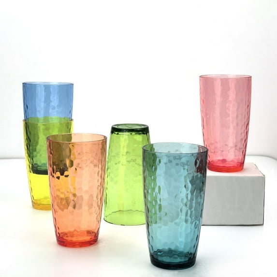 Yalin 20 Ounce Acrylic Drinking Glasses, Reusable Plastic Tumbler, Stackable, BPA-Free, Shatter Proof, Dishwasher Safe, Set of 6 Cups (Multicolor)