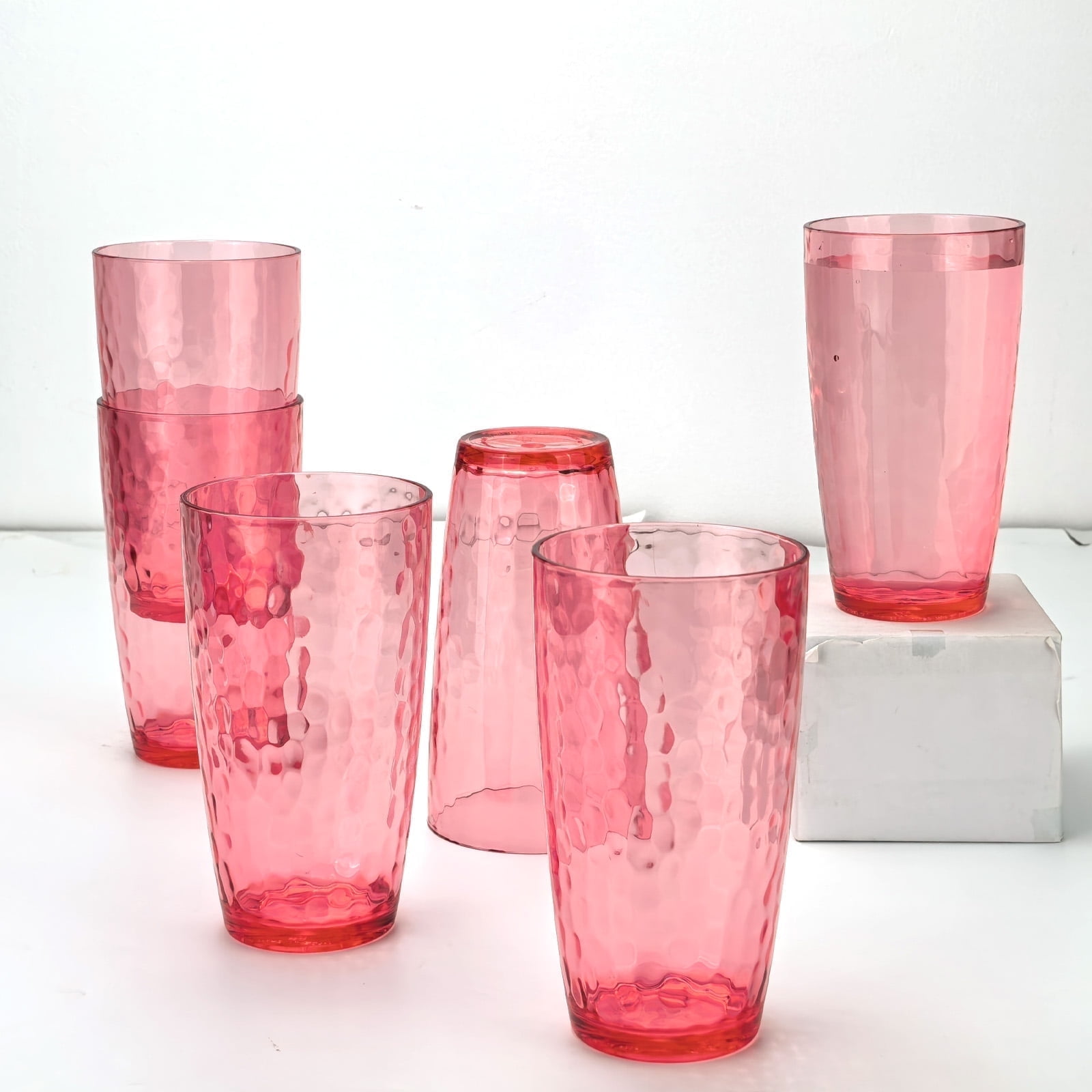 Yalin 20 Ounce Acrylic Drinking Glasses, Reusable Plastic Tumbler,  Stackable, BPA-Free, Shatter Proof, Dishwasher Safe, Set of 6 Cups (Red)