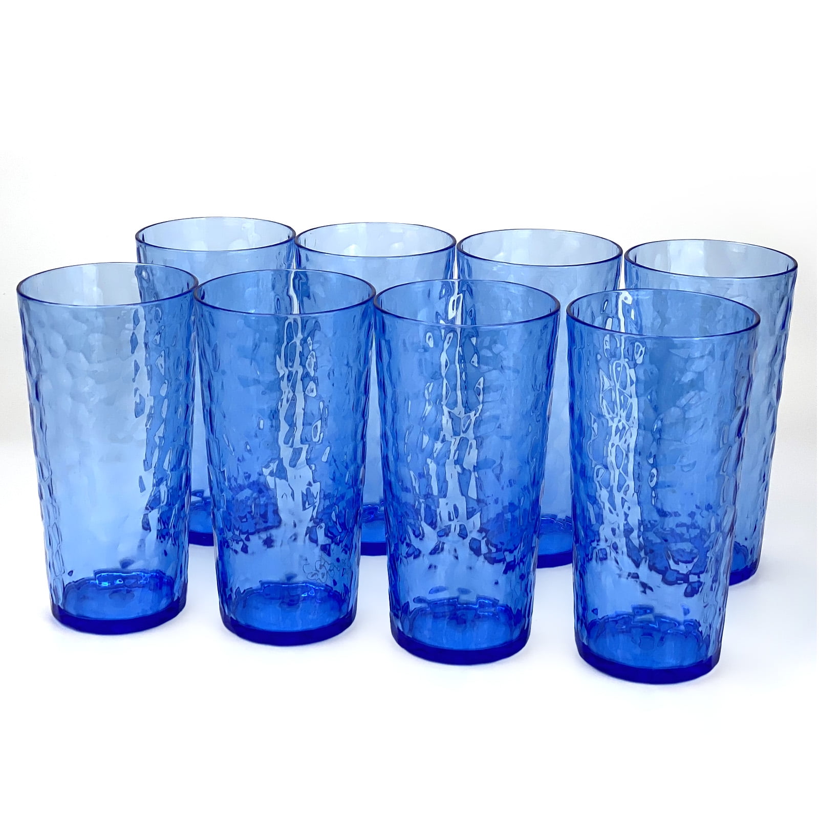 Yalin 24-Ounce Plastic Tumbler Acrylic Drinking Glasses, Reusable Plastic Cups, Stackable, BPA-Free, Shatter Proof, Dishwasher Safe, Set of 8 ( Blue )