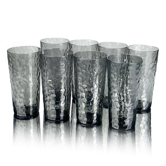 Yalin 24-Ounce Plastic Tumbler Acrylic Drinking Glasses, Reusable Plastic Cups, Stackable, BPA-Free, Shatter Proof, Dishwasher Safe, Set of 8 ( Gray )