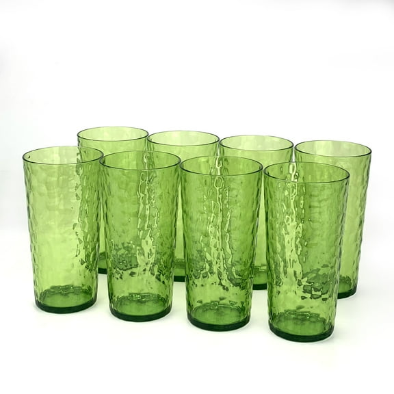 Yalin 24-Ounce Plastic Tumbler Acrylic Drinking Glasses, Reusable Plastic Cups, Stackable, BPA-Free, Shatter Proof, Dishwasher Safe, Set of 8 ( Green )