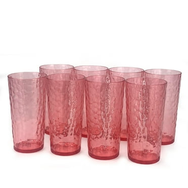 Yalin 24-Ounce Plastic Tumbler Acrylic Drinking Glasses, Reusable Plastic Cups, Stackable, BPA-Free, Shatter Proof, Dishwasher Safe, Set of 8 ( Pink )
