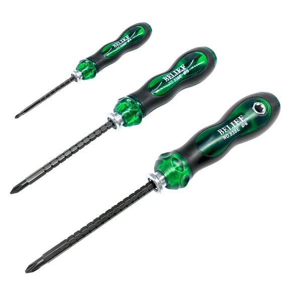Yalin 3-Piece Ratchet Telescopic Screwdriver,Double-Head Magnetic Ratcheting Screw Driver,Adjustable Rod Length,The Tip of the Rod are Slotted and Phillips,Industrial Strength,Easy to Load (Green)