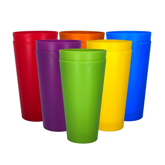 Yalin 32 Ounce Plastic Tumblers/Large Drinking Glasses/Party Cups/Iced Tea Glasses, Unbreakable, Dishwasher Safe, BPA Free, Set of 12 in 6 Assorted Colors