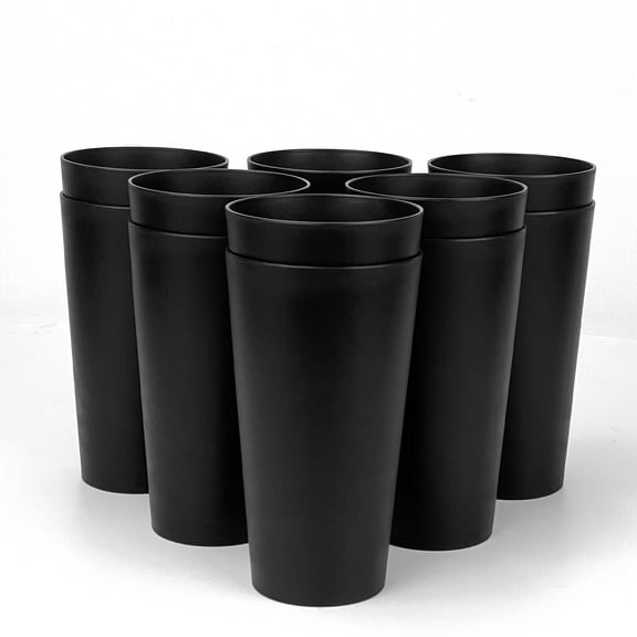 Yalin 32 ounce Plastic Tumblers/Large Drinking Glasses/Party Cups/Iced Tea Glasses,Unbreakable, Dishwasher Safe, BPA Free,set of 12 (Black)