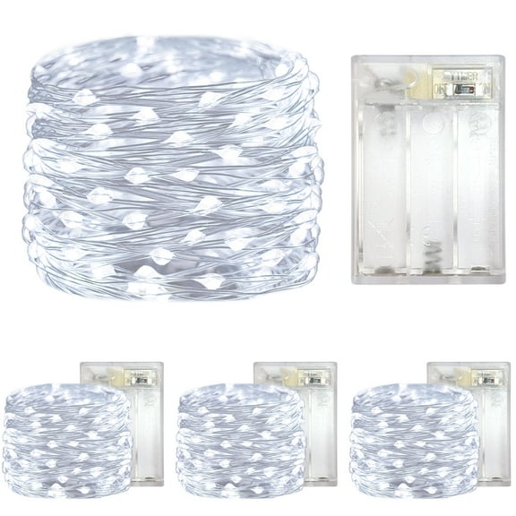 Yalin 4 Pack Battery Operated Dewdrop Led Lights,Mini Fairy Lights With Timer Function,For Home Parties Christmas/Halloween Holiday Decoration,6 Hours on/18 Hours Off ,30 LEDs,10 Feet (Cold White)