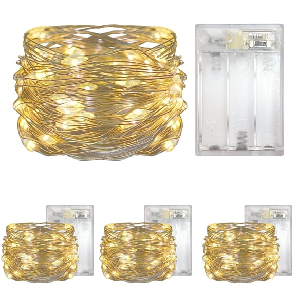 Yalin 4 Pack Battery Operated Dewdrop Led Lights,Mini Fairy Lights With Timer Function,For Home Parties Christmas/Halloween Holiday Decoration,6 Hours on/18 Hours Off ,30 LEDs,10 Feet (Warm White)