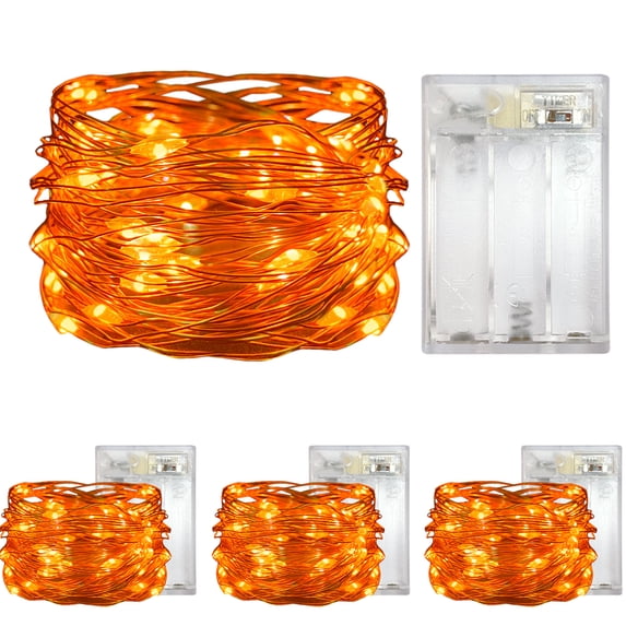 Yalin 4 Pack Battery Operated Dewdrop Led Lights,Mini Fairy Lights With Timer Function,For Home Parties Christmas/Halloween Holiday Decoration,6 Hours on/18 Hours Off ,30 LEDs,10 Feet (Orange)