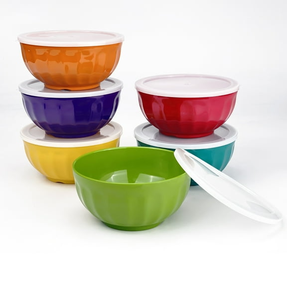 Yalin Melamine Bowls Set, 6 Inch 100% Melamine Cereal/Soup/Salad Bowls, 28oz, Set of 6 In 6 Assorted Colors, Shatter Proof and Dishwasher Safe, BPA Free ( With Lid )