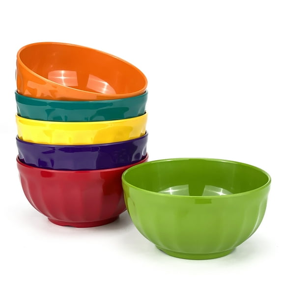Yalin Melamine Bowls Set, 6 Inch 100% Melamine Cereal/Soup/Salad Bowls, 28oz, Set of 6 In 6 Assorted Colors, Shatter Proof and Dishwasher Safe, BPA Free