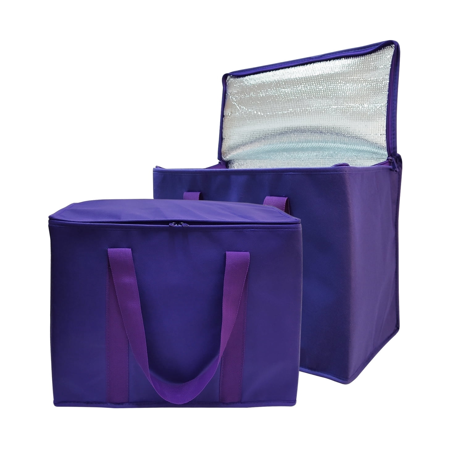 Yalin Set of 2 Large Insulated Collapsible Cooler Bags with Durable Dual Zipper Closure,Reusable Grocery Shopping Bags Keep Food Hot or Cold,Ideal for Instacart,Grocery Transport (Purple)