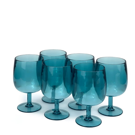 Yalin Set of 6 Unbreakable 12 oz Acrylic Plastic Wine and Water Tumbler Stackable Goblets ( Cyan )