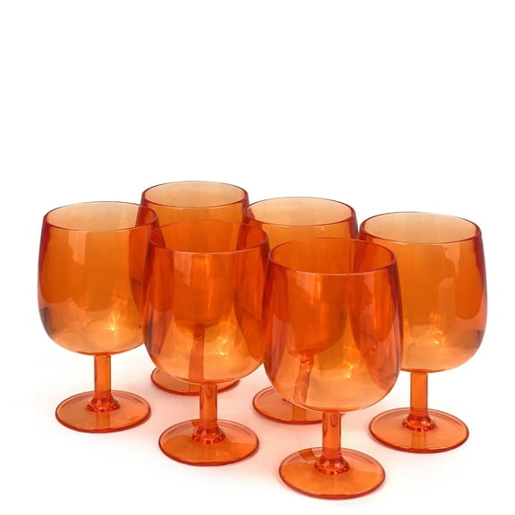 Yalin Set of 6 Unbreakable 12 oz Acrylic Plastic Wine and Water Tumbler Stackable Goblets ( Orange )