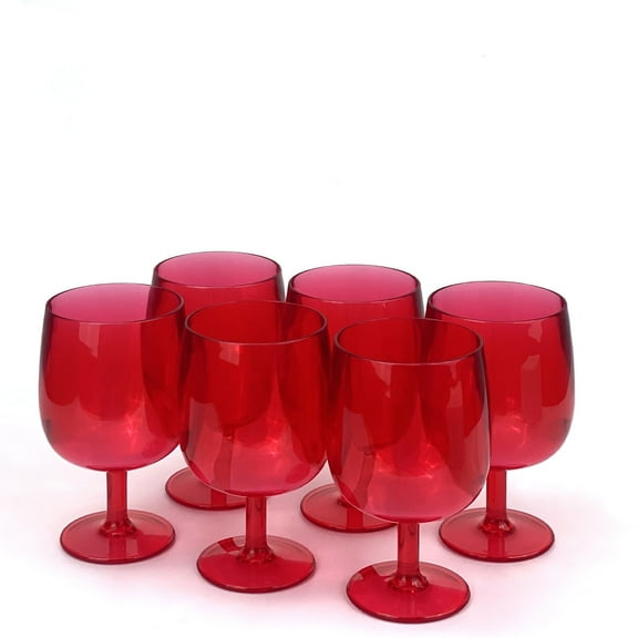 Yalin Set of 6 Unbreakable 12 oz Acrylic Plastic Wine and Water Tumbler Stackable Goblets ( Red )