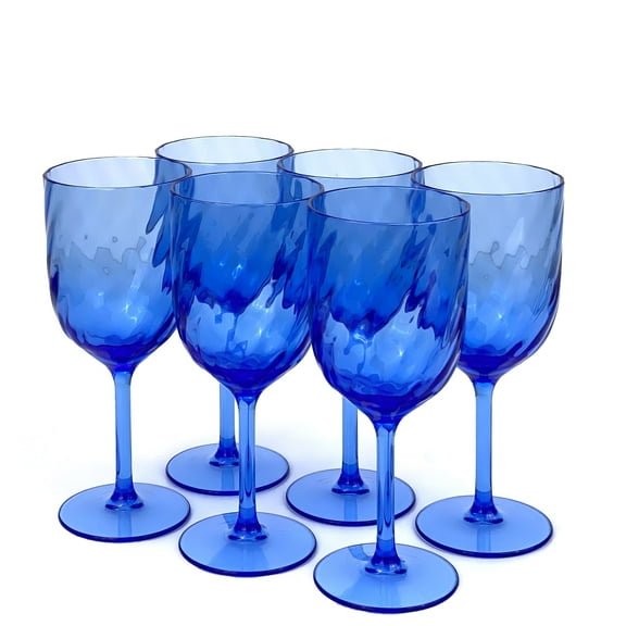 Yalin Set of 6 Unbreakable 15 oz Acrylic Plastic Wine and Water Tumbler Stackable Goblets (Blue)