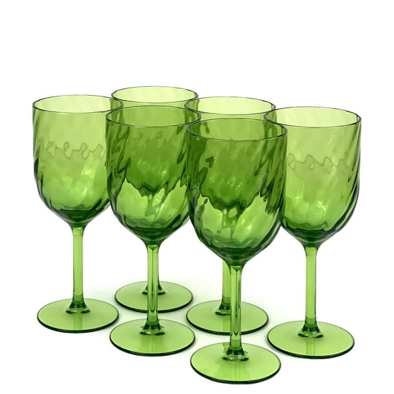 Yalin Set of 6 Unbreakable 15 oz Acrylic Plastic Wine and Water Tumbler Stackable Goblets (Green)