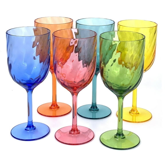 Yalin Set of 6 Unbreakable 15 oz Acrylic Plastic Wine and Water Tumbler Stackable Goblets (Multicolor)