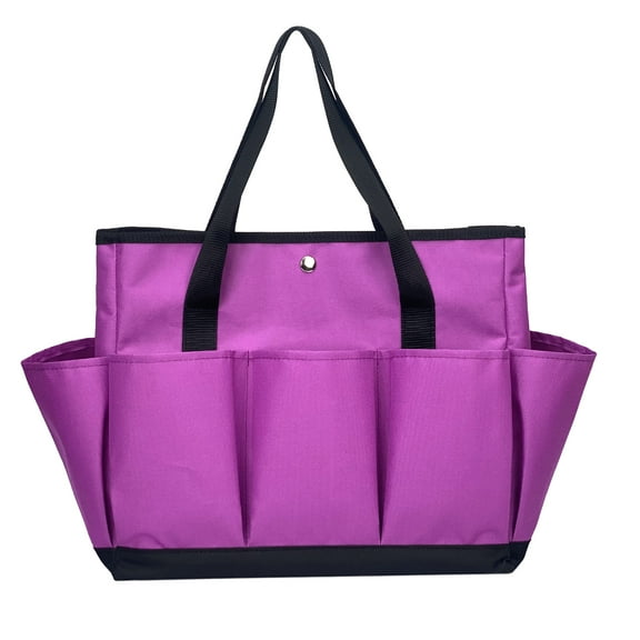 Yalin Tool Bag Garden Tote Large Organizer Bag Carrier Gardening Storage Tote with Interior Exterior Side Pockets Handles Strap for Garden Plant Tool Set Store Content Bag, 8 Storage Pockets (Purple)