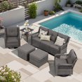 thumbnail image 1 of Yalissey 6PCS Outdoor Swivel Gliders Set with Ottoman Table, 360-Degree Swivel Rocker Lounge Chair,Wicker Bistro Furniture Set(Light Grey), 1 of 6