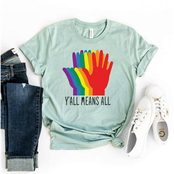 Yall Means All T-shirt Gay Pride Shirt Lbgt Tee Bisexual Top Ally Gift Texas Transgender Women's Y'all Need Jesus Christian Christ Tees Religious Sunday
