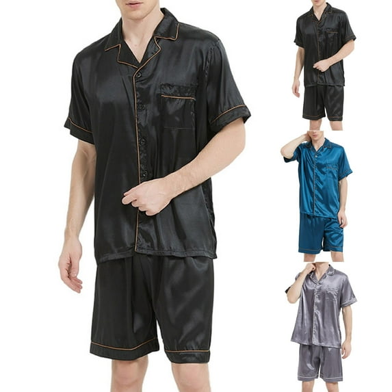 Yaltungu 2 Piece Sets for Men Pajamas Button down Short Sleeve Shirts Shorts Loose Comfy Soft Homewear Casual Loungewear