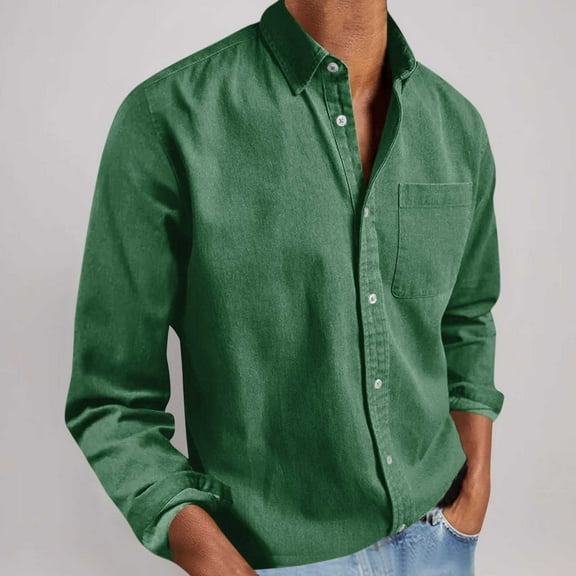 Yaltungu Button down Shirts for Men Long Sleeve Loose Fitting Work Casual Office Tops with Pockets Size XL