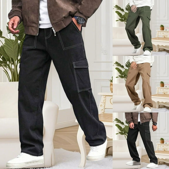 Yaltungu Cargo Pants for Men Jean Straight Leg Loose Streetwear Work Casual Outdoor Hiking Pants Pockets