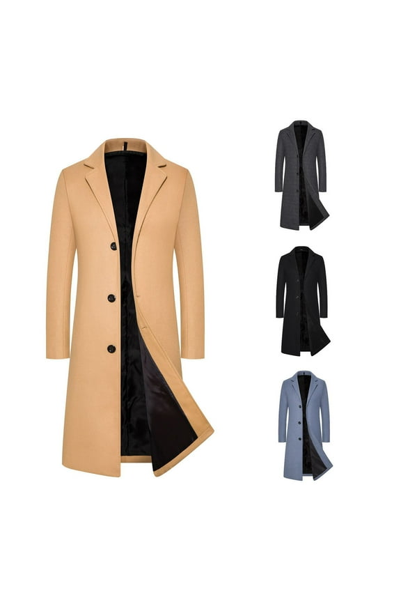 Jacket for Men Trench Coat Windbreaker Breasted Notched Lapel Casual Long Overcoat Pea Coat