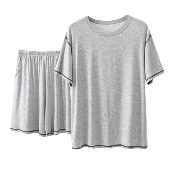 Yaltungu Lounge Sets for Men Pajamas 2 Piece Shorts Round Neck Short Sleeve Tshirts Comfy Thin Casual Pjs Outfits