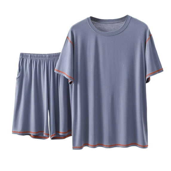 Yaltungu Lounge Sets for Men Pajamas 2 Piece Shorts Round Neck Short Sleeve Tshirts Comfy Thin Casual Pjs Outfits