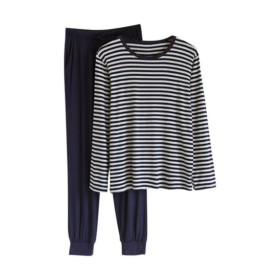 Yaltungu Lounge Sets for Men Pajamas Round Neck Shirts Ruched Pants Comfy Casual Sleepwear Outfits Striped