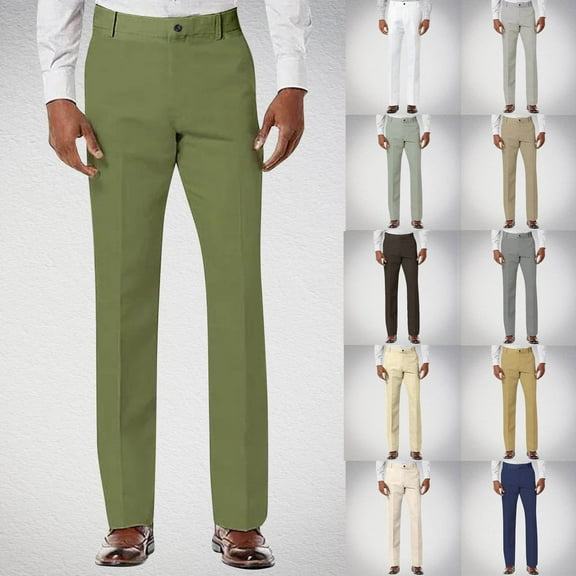 Yaltungu Mens Dress Pants Straight Leg Fitted Comfy Suit Pants Casual Button Business Work Trousers with Pockets