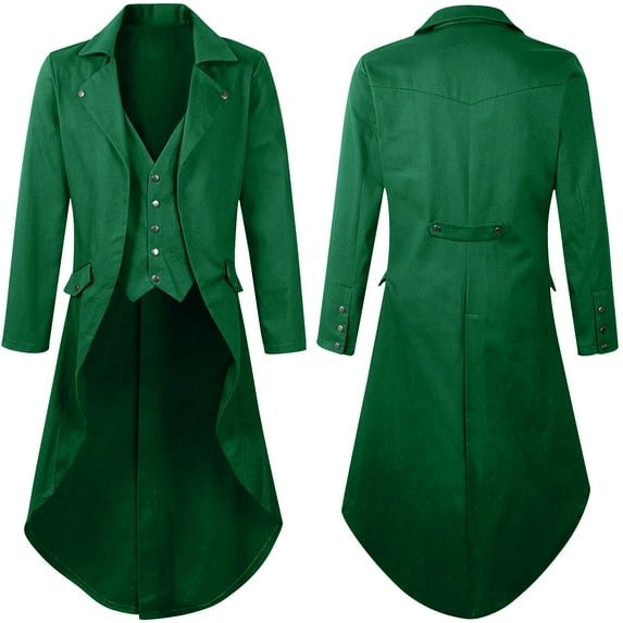 Yaltungu Mens Gothic Tailcoat Jacket Trench Coat Button up Fitted Vintage Medieval Frock Costume Long Coat