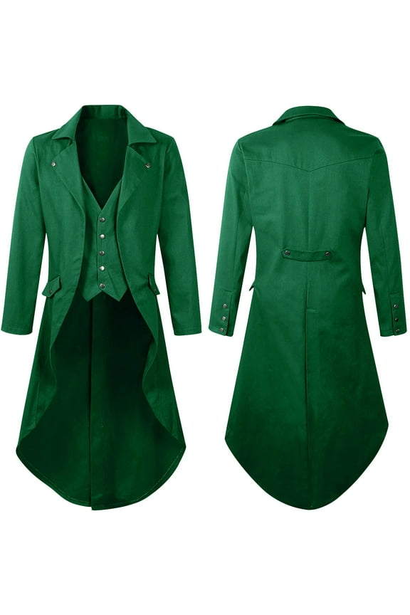 Mens Gothic Tailcoat Jacket Trench Coat Button up Fitted Vintage Medieval Frock Costume Long Coat