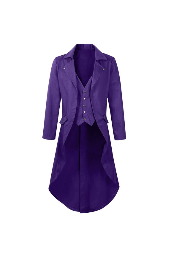 Mens Gothic Tailcoat Jacket Trench Coat Button up Fitted Vintage Medieval Frock Costume Long Coat