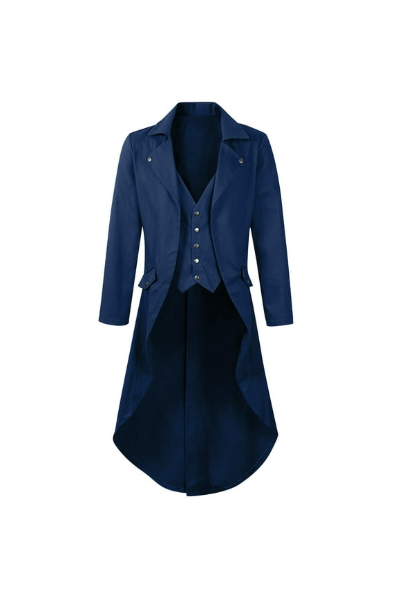 Mens Gothic Tailcoat Jacket Trench Coat Button up Fitted Vintage Medieval Frock Costume Long Coat