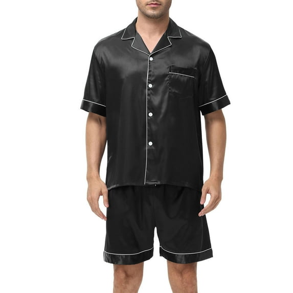Yaltungu Mens Pajamas Set Button down Short Sleeve Shirts Comfy Shorts Loose Homewear Casual Outfits