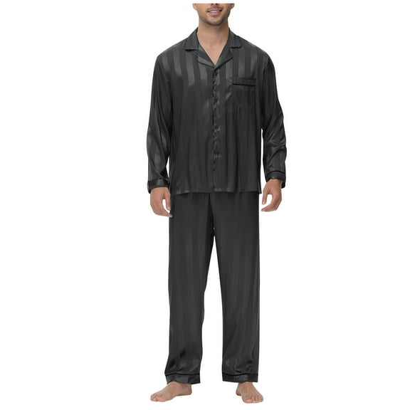 Yaltungu Pajama Sets for Men 2 Piece Comfy Long Sleeve Button down Shirts Pants Striped Loose Sleepwear Outfits