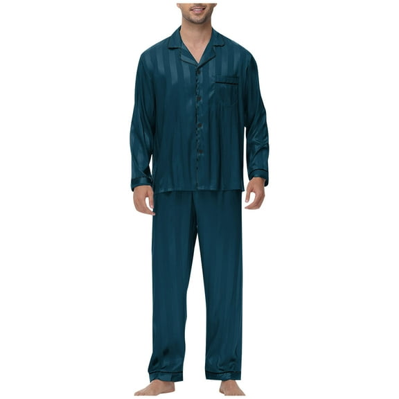 Yaltungu Pajama Sets for Men 2 Piece Comfy Long Sleeve Button down Shirts Pants Striped Loose Sleepwear Outfits