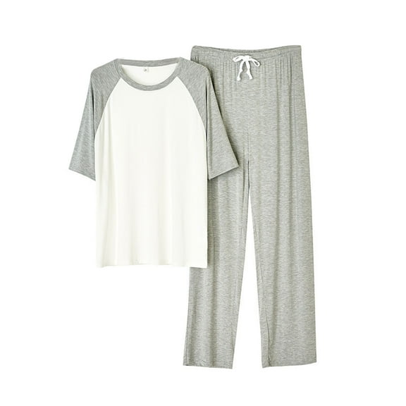 Yaltungu Pajama Sets for Men 2 Piece Short Sleeve Color Block Tshirts Pants Loose Comfy Lightweight Loungewear Outfits