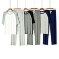 thumbnail image 1 of Yaltungu Pajama Sets for Men 2 Piece Short Sleeve Color Block Tshirts Pants Loose Comfy Lightweight Loungewear Outfits, 1 of 10